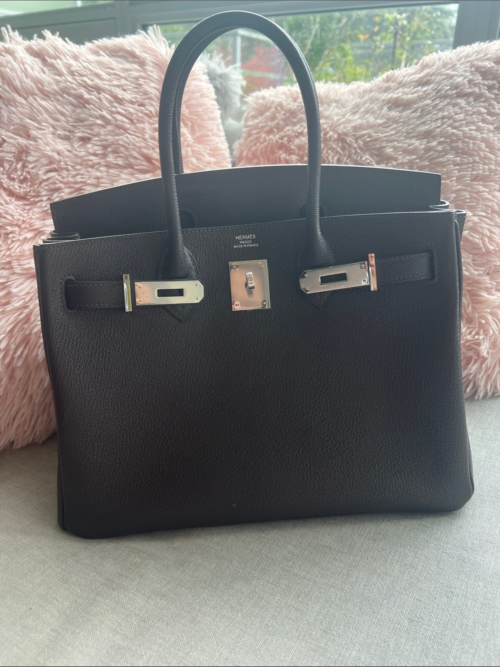 Dark purple Leather Top-Handle Bag with Silver Hardware